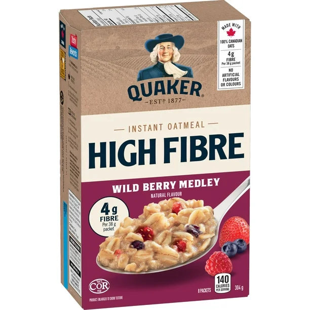 Quaker High Fiber Wild Berry Medley Oatmeal 304g