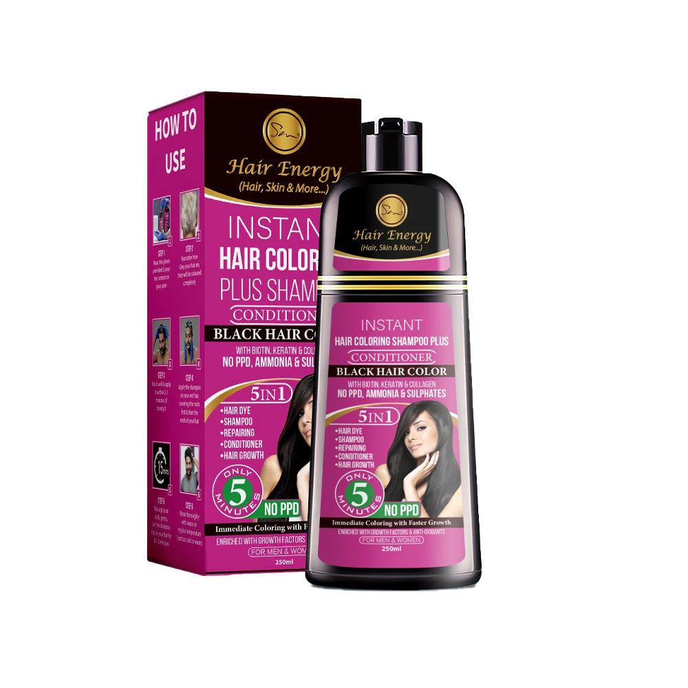 Hair Energy Instant Hair Coloring Shampoo+Conditioner (Black) 250 ml