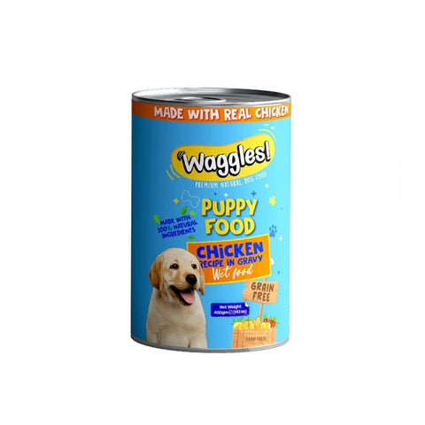 Waggles Puppy Food Chicken Gravy Tin 400g