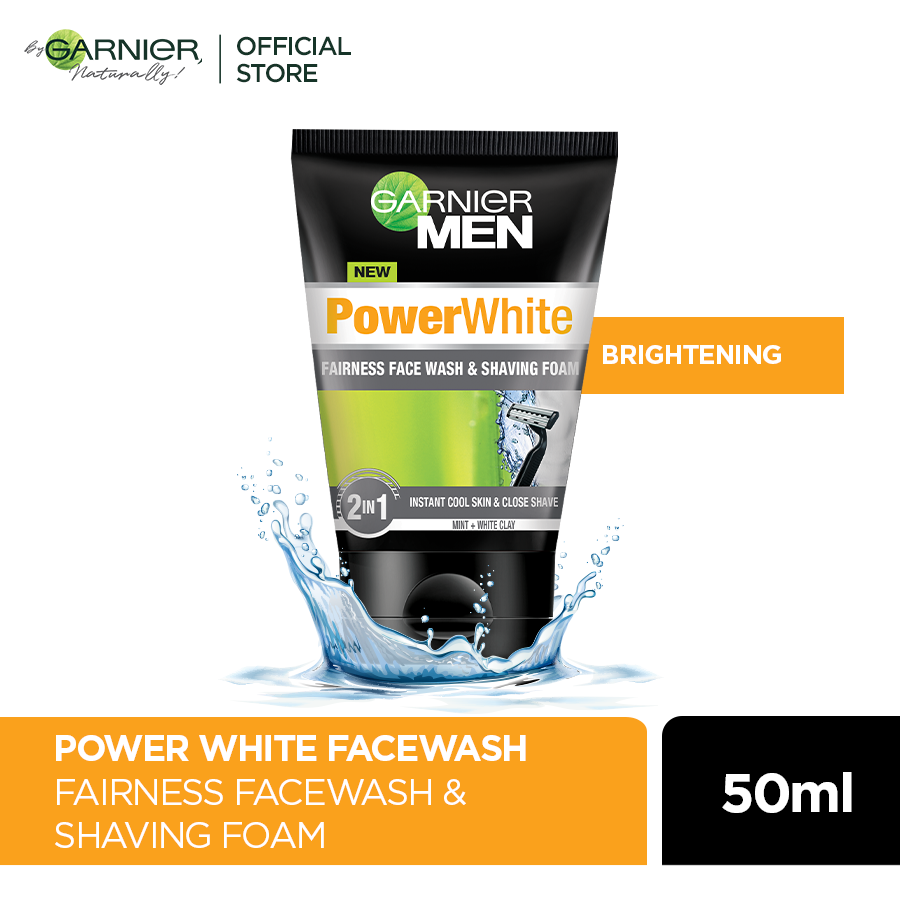 Garnier Men Power White Face Wash Shaving Foam 50ml Springs