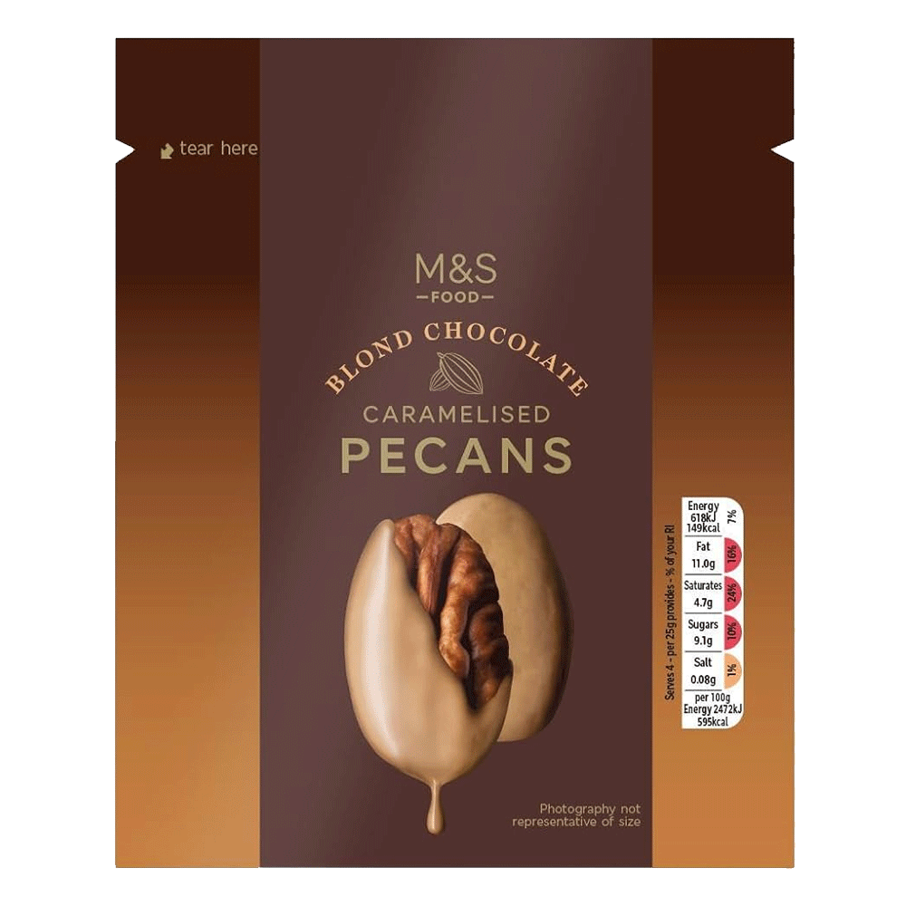 M&S Blond Chocolate Caramelised Pecans 100g