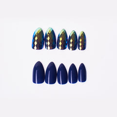 B'queen Navy Blue Holographic Nails (coffins)