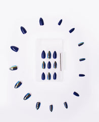 B'queen Navy Blue Holographic Nails (coffins)