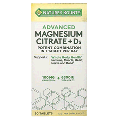 Natures Bounty Advance Magnesium Citrate+D3 100mg 6300 IU 90s Tab
