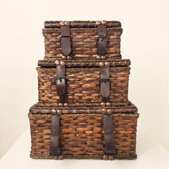 Polished Wicker Basket With Lid & Leather Straps