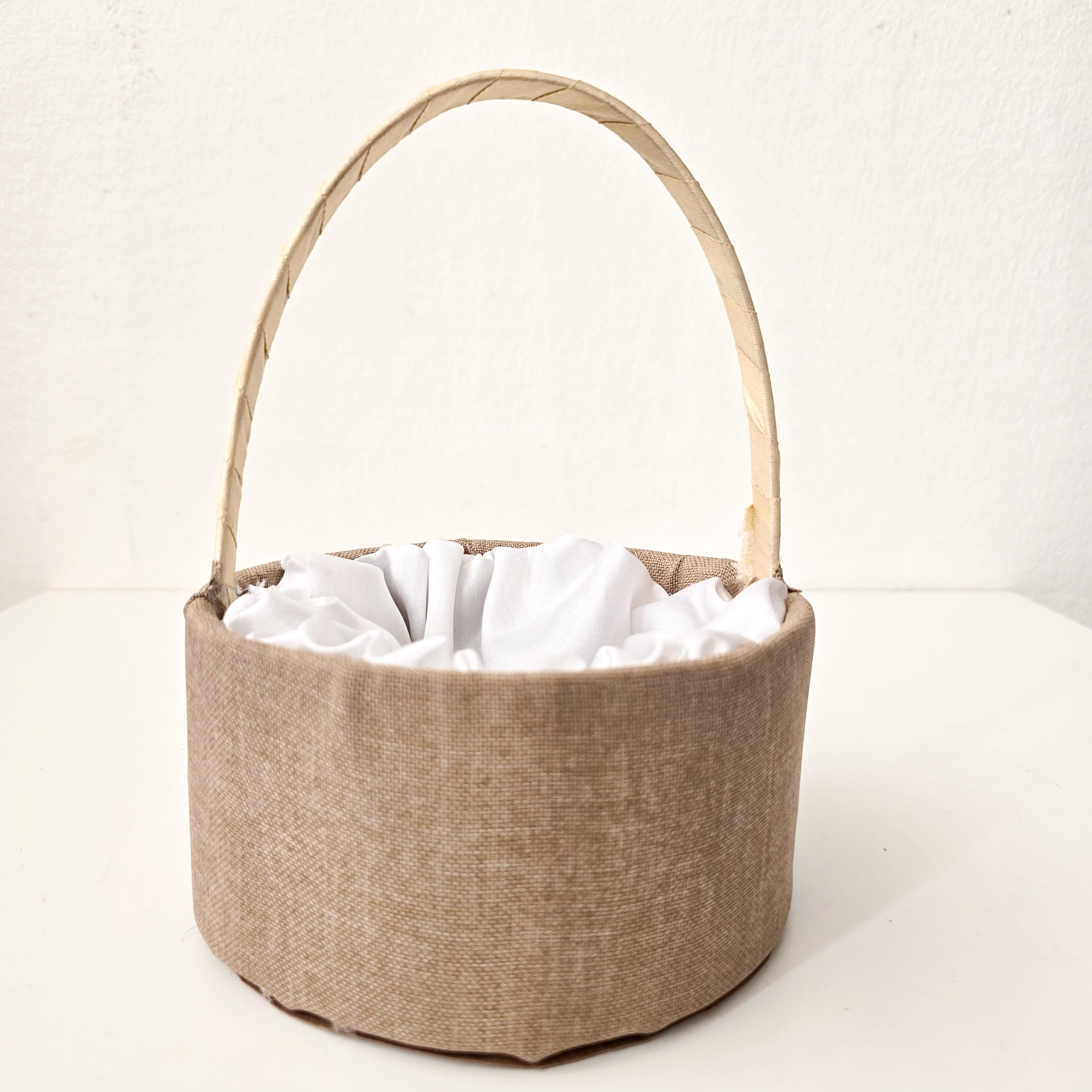 Jute & Satin Basket With Handle - Medium