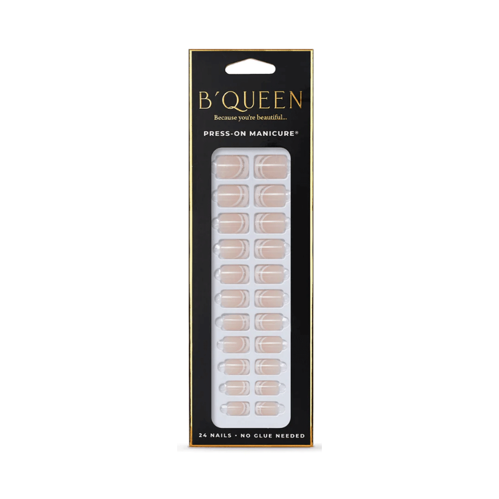 B'queen French Nails Cream With Silver Glitter (square)
