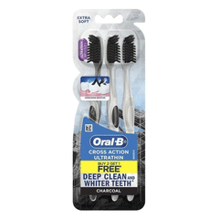 Oral B Cross Action Ultrathin Charcoal Extra Soft Toothbrush 3`s