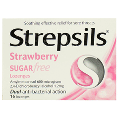 Strepsils Strawberry Sugar Free Lozenges 16s Box (Uk)