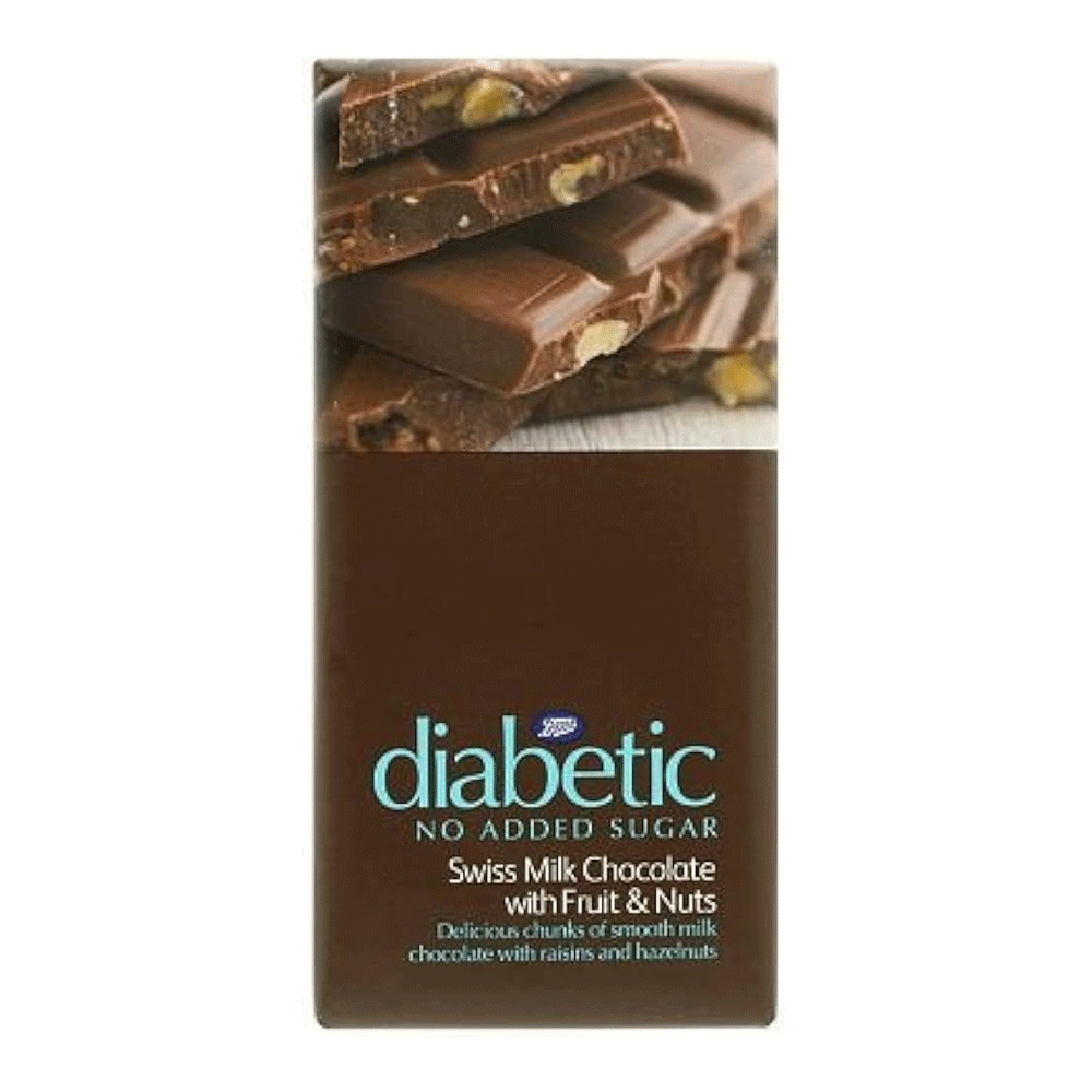 Boots No Added Sugar Swiss Milk Chocolate With Fruit & Nuts 100g