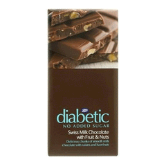 Boots No Added Sugar Swiss Milk Chocolate With Fruit & Nuts 100g