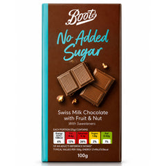Boots No Added Sugar Swiss Milk Chocolate With Fruit & Nuts 100g
