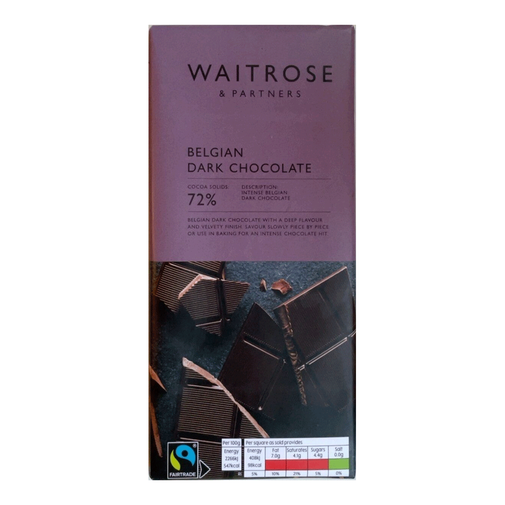 Waitrose Belgian Dark 72% Chocolate 180g