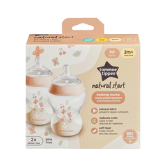 Tommee Tippee Natural Start Decorated Pink Bottles 3m+Med Flow 2x260ml