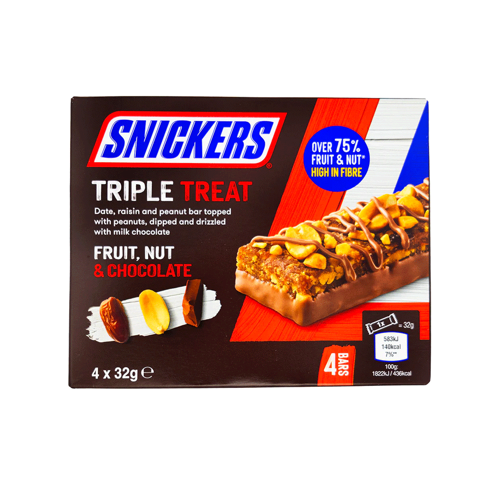 Snickers Triple Treat Fruit & Nut Chocolate Bar 128g