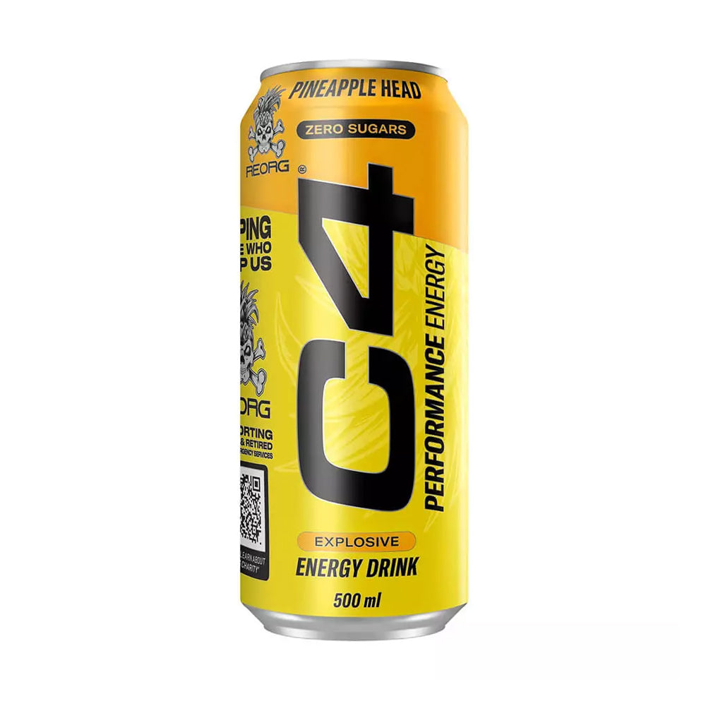 C4 Pineapple Head Zero Sugar Energy Drink Can 500ml