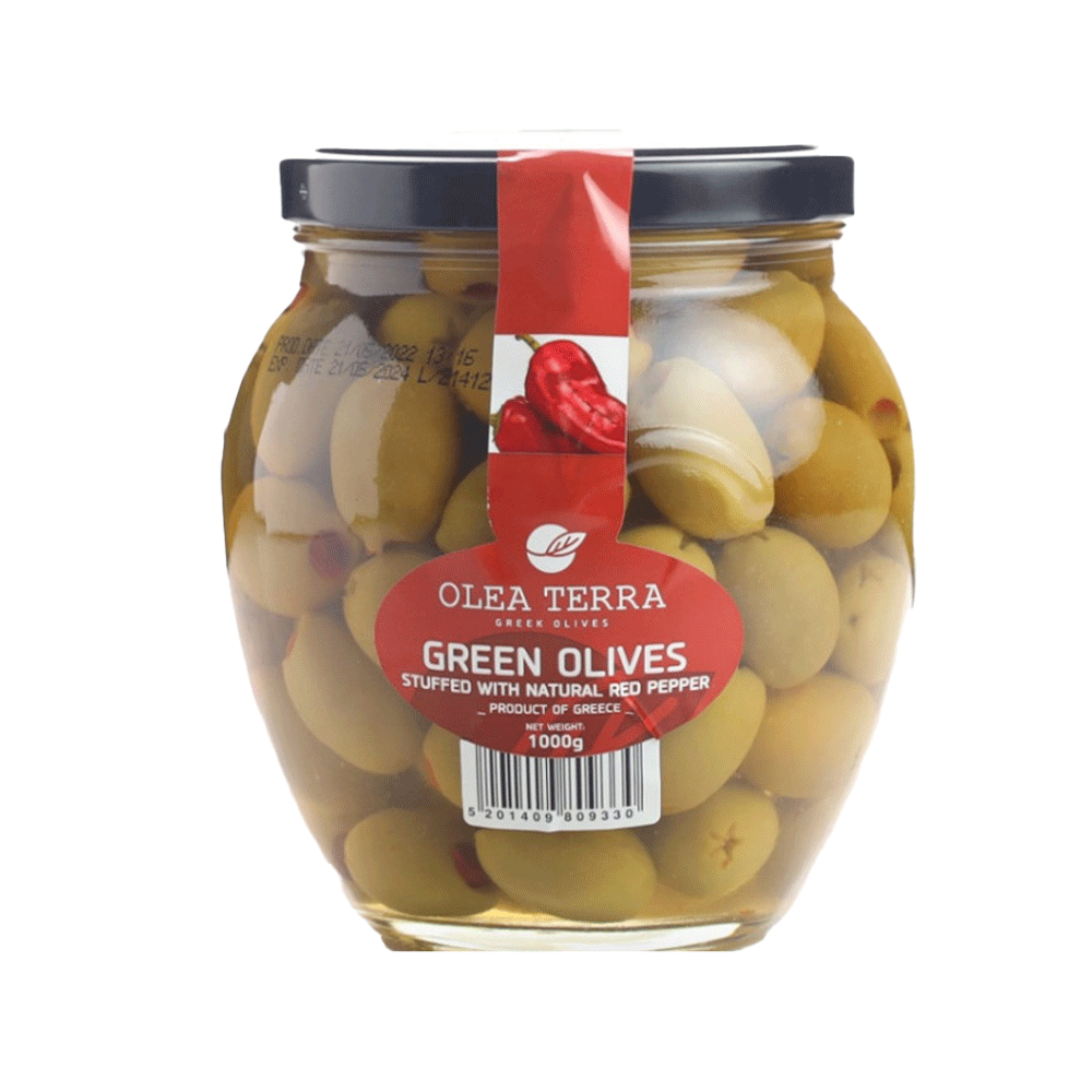 Olea Terra Green Olives Stuffed With Red Pepper 1000g