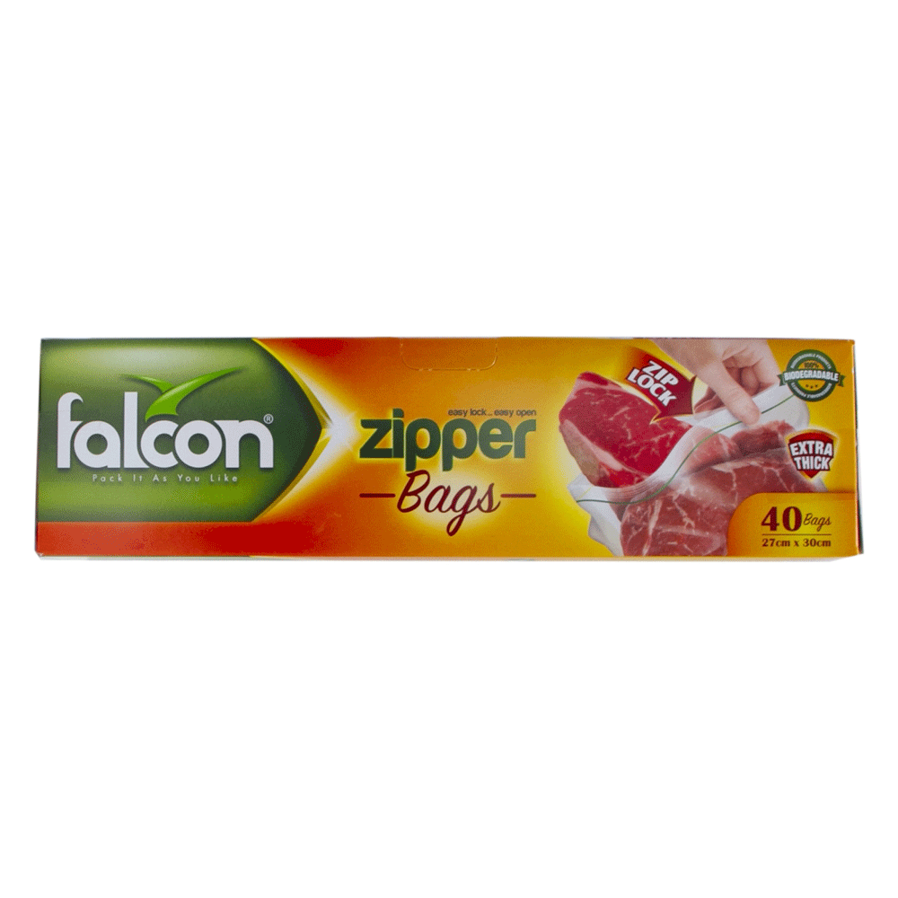 Falcon Zip Lock Zipper Bags 40s Size 27cm X 30cm