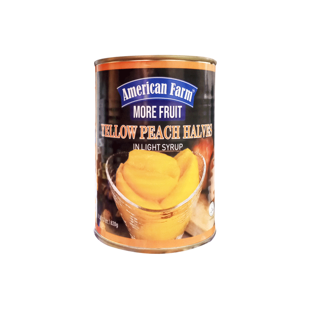 American Farm Yellow Peach Halves In Light Syrup Tin 820g