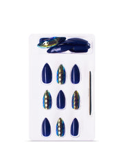 B'queen Navy Blue Holographic Nails (coffins)