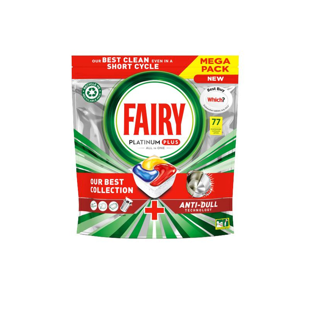 Fairy Platinum Plus All in One Dishwasher Capsules Lemon 77s
