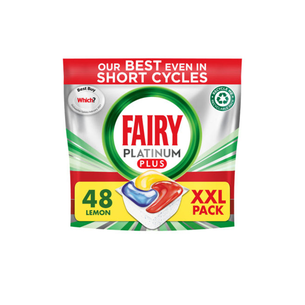 Fairy Platinum Plus All in One Dishwasher Capsules Lemon 48s