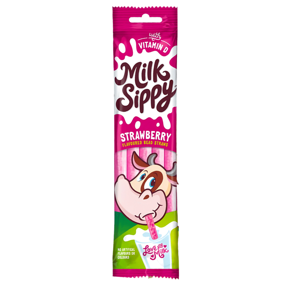 Milk Sippy Bead Straws Strawberry 30g