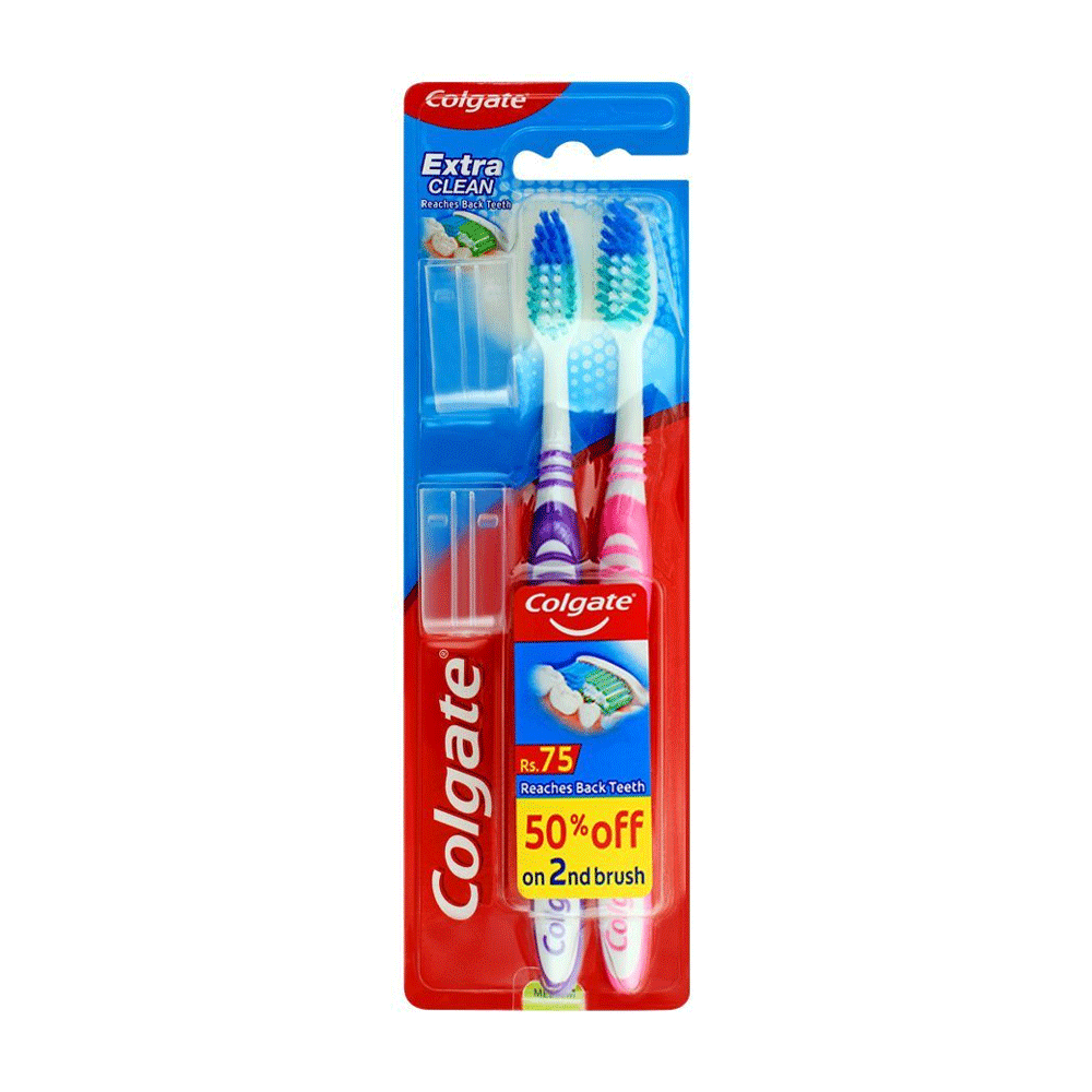 Colgate Extra Clean Medium Toothbrush 2s