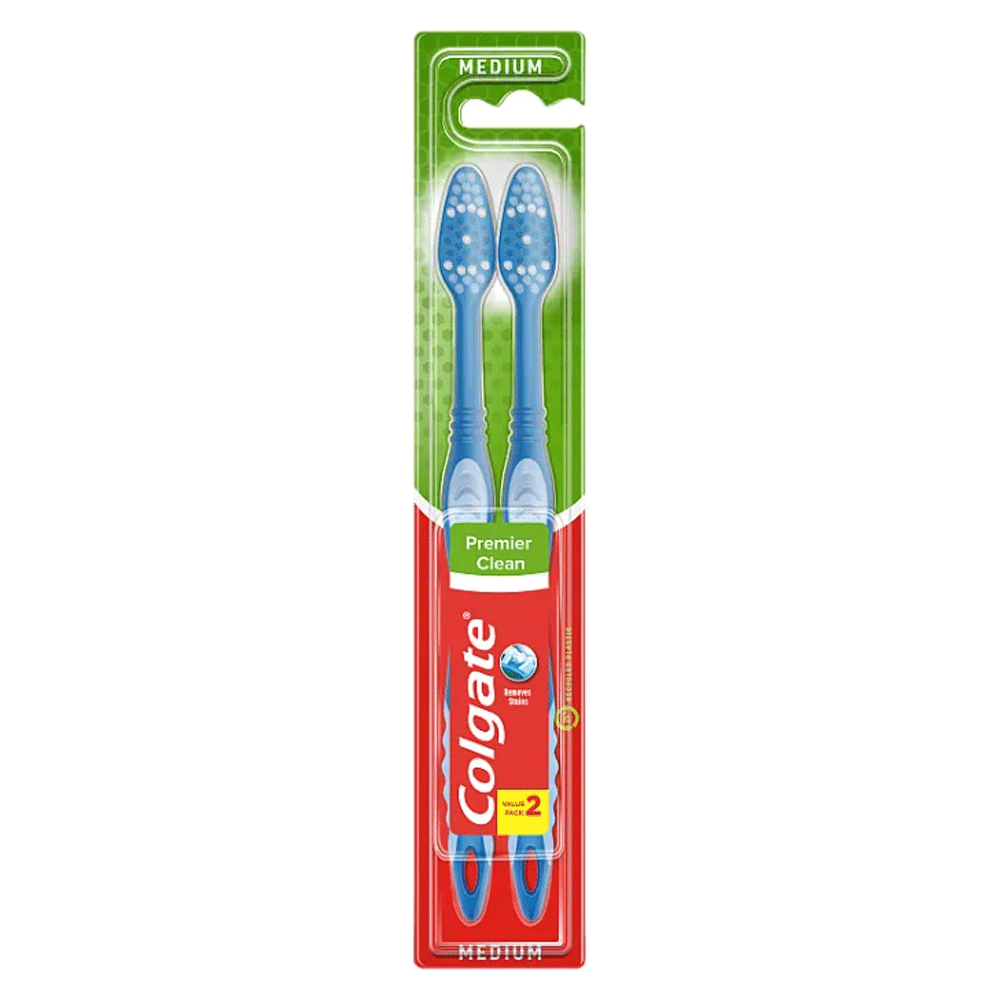 Colgate Premier Clean Medium Toothbrush 2`s