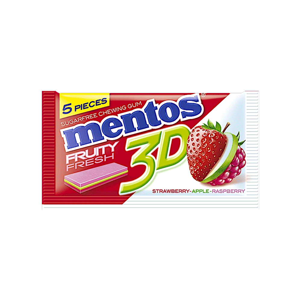 Mentos 3d Fruity Fresh - Stawberry Apple Raspberry Sugar Free Chewing ...