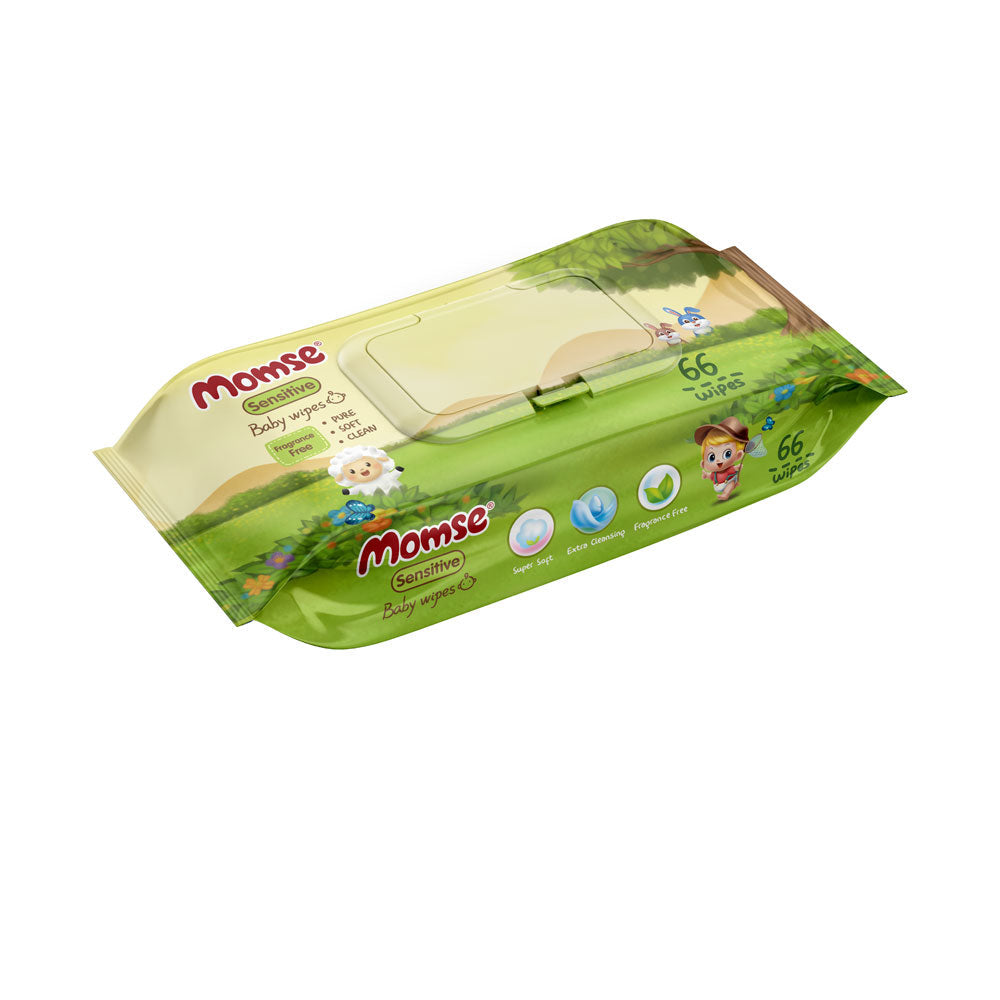 Momse Sensitive Baby Wipes Frgrance Free 66pcs