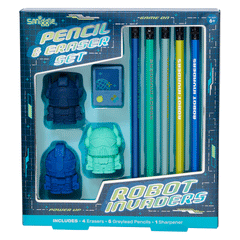 Smiggle Pencil & Eraser Set Robot Invaders Green 113289