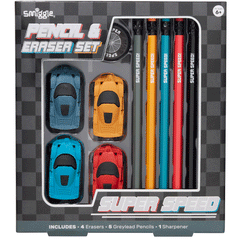 Smiggle Pencil & Eraser Set Super Speed Black
