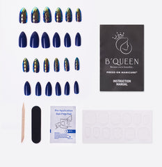 B'queen Navy Blue Holographic Nails (coffins)