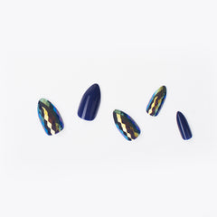 B'queen Navy Blue Holographic Nails (coffins)