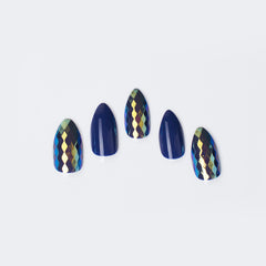 B'queen Navy Blue Holographic Nails (coffins)