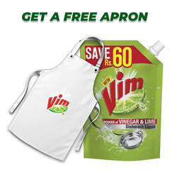Vim Vinegar & Lime Dishwash Liquid Pouch 750ml + FREE APRON