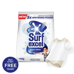 Surf Excel Expert White Detergent Powder 500g + FREE SHIRT