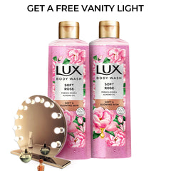 2 Lux Body Wash Soft Rose French Rose & Almond Oil - FREE Vanity Light